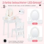 Vaikiškas kosmetinis staliukas su LED veidrodžiu ir kėdute (Balta)