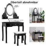 Šviesos stalelis su ovaliu veidrodžiu ir taburete (Juoda)