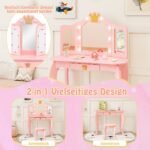 Vaikiškas kosmetinis staliukas su LED apšvietimu ir veidrodžiu (Rožinė)