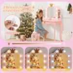 Vaikiškas kosmetinis staliukas su LED apšvietimu ir veidrodžiu (Rožinė)