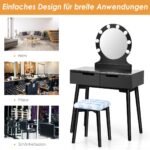 Makiažo staliukas su apšvietimu ir kėde (Juoda)