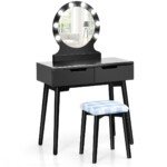 Makiažo staliukas su apšvietimu ir kėde (Juoda)