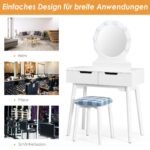 Kompaktiškas kosmetinis staliukas su apšviestu veidrodžiu ir patogia kėdute (Balta)