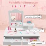 Vaikiškas rašomasis stalas su veidrodžiu ir taburete (Balta)