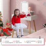 Vaikiškas rašomasis stalas su veidrodžiu ir taburete (Balta)