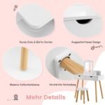 Vaikiškas rašomasis stalas su veidrodžiu ir taburete (Balta)