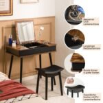 2in1 kosmetinis staliukas su stalviršiu ir LED veidrodžiu (Ruda)