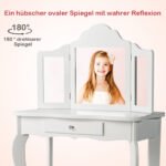 Vaikiškas kosmetinis staliukas su veidrodžiu ir kėde (Balta)