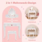 Vaikiškas kosmetinis staliukas su išlankstomu veidrodžiu ir kėdute (Balta)