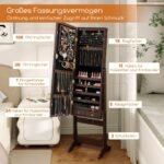 Kompaktiška 2-in-1 laikymo spintelė su LED apšvietimu ir viso kūno veidrodžiu (Ruda)