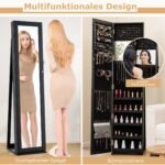 Papuošalų spintelė su viso kūno veidrodžiu (Juoda)