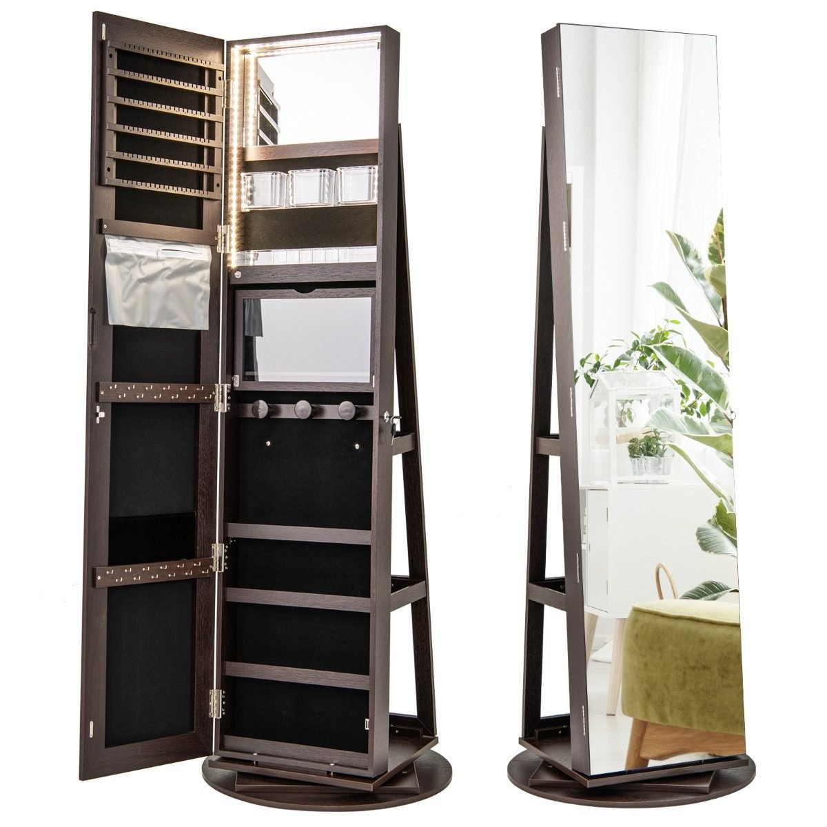 schmuck-organizer-12645_1_ 360° besisukanti papuošalų spintelė su LED apšvietimu (Ruda)