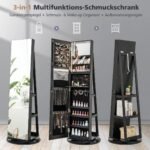 Besisukanti 360° papuošalų spintelė su LED apšvietimu (Juoda)