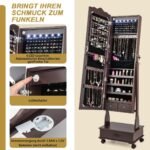 Pastatoma papuošalų spintelė su veidrodžiu ir LED apšvietimu (Ruda)