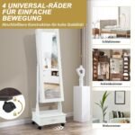 Pastatoma papuošalų spintelė su pilno dydžio veidrodžiu ir LED apšvietimu (Balta)