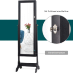 Pastatoma papuošalų spintelė su veidrodžiu ir užraktu (Juoda)