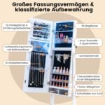 Pastatoma papuošalų spintelė su veidrodžiu ir LED apšvietimu (Balta)