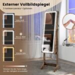 Pastatomas papuošalų stovas su veidrodžiu ir LED apšvietimu (Rudų tonų)