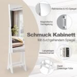 Stovinti papuošalų spintelė su veidrodžiu ir LED apšvietimu (Balta)