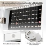 Stovinti papuošalų spintelė su veidrodžiu ir LED apšvietimu (Balta)