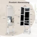 Stovinti papuošalų spintelė su veidrodžiu ir LED apšvietimu (Balta)