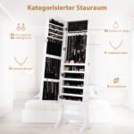 Pastatoma papuošalų spintelė su viso kūno veidrodžiu (Balta)
