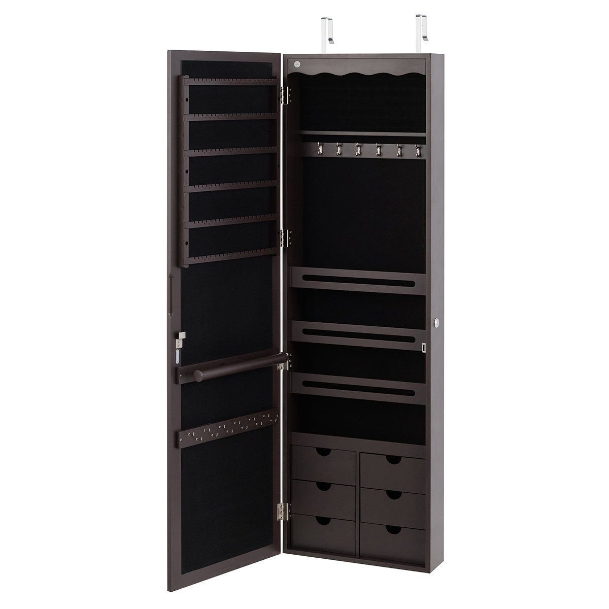 schmuckschrank-hw63090cf_10__1 Kabinamas papuošalų laikymo spintelė su dideliu veidrodžiu (Ruda)