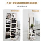 360° besisukanti papuošalų spintelė su viso kūno veidrodžiu (Balta)