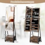 Kompaktiška papuošalų spintelė su veidrodžiu ir ratukais (Ruda)