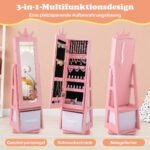2-in-1 mergaičių juvelyrikos spintelė su viso kūno veidrodžiu (Rožinė)