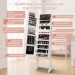 Pastatoma papuošalų ir kosmetikos spintelė su pilno ilgio veidrodžiu (Balta)