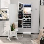 Aukštas papuošalų stovas su viso kūno veidrodžiu ir LED apšvietimu (Balta)