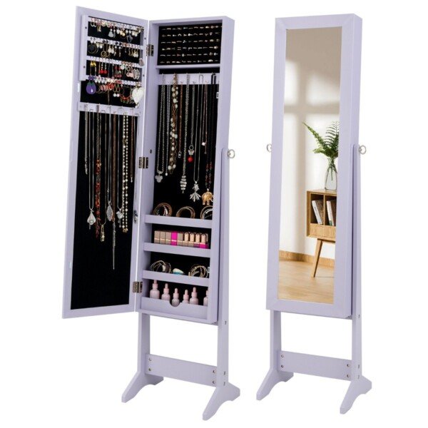 Stovimas papuošalų laikiklis su viso kūno veidrodžiu (Violetinė)
