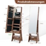 Aukšta papuošalų ir kosmetikos laikymo spintelė su veidrodžiu ir LED apšvietimu (Ruda)