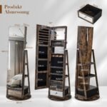 Sukinėjama papuošalų spintelė su viso kūno veidrodžiu ir LED apšvietimu (Rustiška ruda)