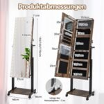 Papuošalų spintelė su veidrodžiu LED apšvietimu ant ratukų (Ruda)