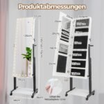 Kompaktiška papuošalų spintelė su ratukais ir LED veidrodžiu (Balta)