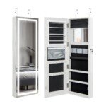 Pakabinama papuošalų spintelė su veidrodžiu ir LED apšvietimu (Balta)