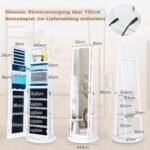 Kojinė papuošalų spintelė su veidrodžiu ir LED apšvietimu (Balta)