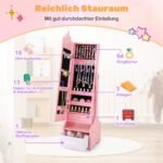 Kompaktiška papuošalų spintelė su viso kūno veidrodžiu (Rožinė)