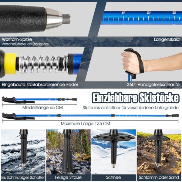 Universalūs 4-in-1 sniegbačiai su lazdomis (Mėlyna)