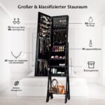 Kompaktiška papuošalų spinta su viso kūno veidrodžiu ir LED apšvietimu (Juoda)