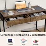 Biuro stalas su plieniniu rėmu ir 2 stalčiais 112 x 48 x 76 cm (Ruda)