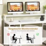 Darbo stalas su monitoriaus ir spausdintuvo laikikliu bei dokumentų spinta 168 cm (Balta)