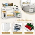 Darbo stalas su monitoriaus ir spausdintuvo laikikliu bei dokumentų spinta 168 cm (Balta)