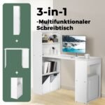 Rašomasis stalas su integruota lentynų sistema (Balta)