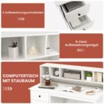 Rašomasis stalas su dviem stalčiais ir penkiomis lentynomis (Balta)