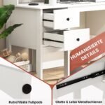 Rašomasis stalas su dviem stalčiais ir penkiomis lentynomis (Balta)