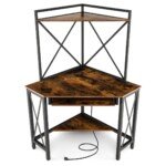 Kampinis rašomasis stalas su integruota įkrovimo stotele (Rustic Brown)