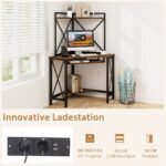 Kampinis rašomasis stalas su integruota įkrovimo stotele (Rustic Brown)